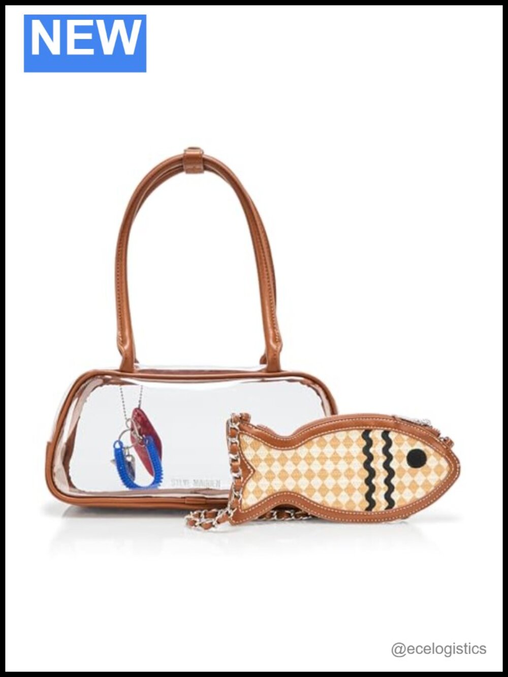 PVC Clear Pouch Shoulder Bag with Detachable Fish Pouch and Charms